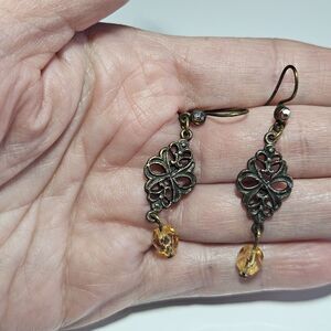 *Sale* Gold Tone Champagne Colored Dangling Bead Earrings